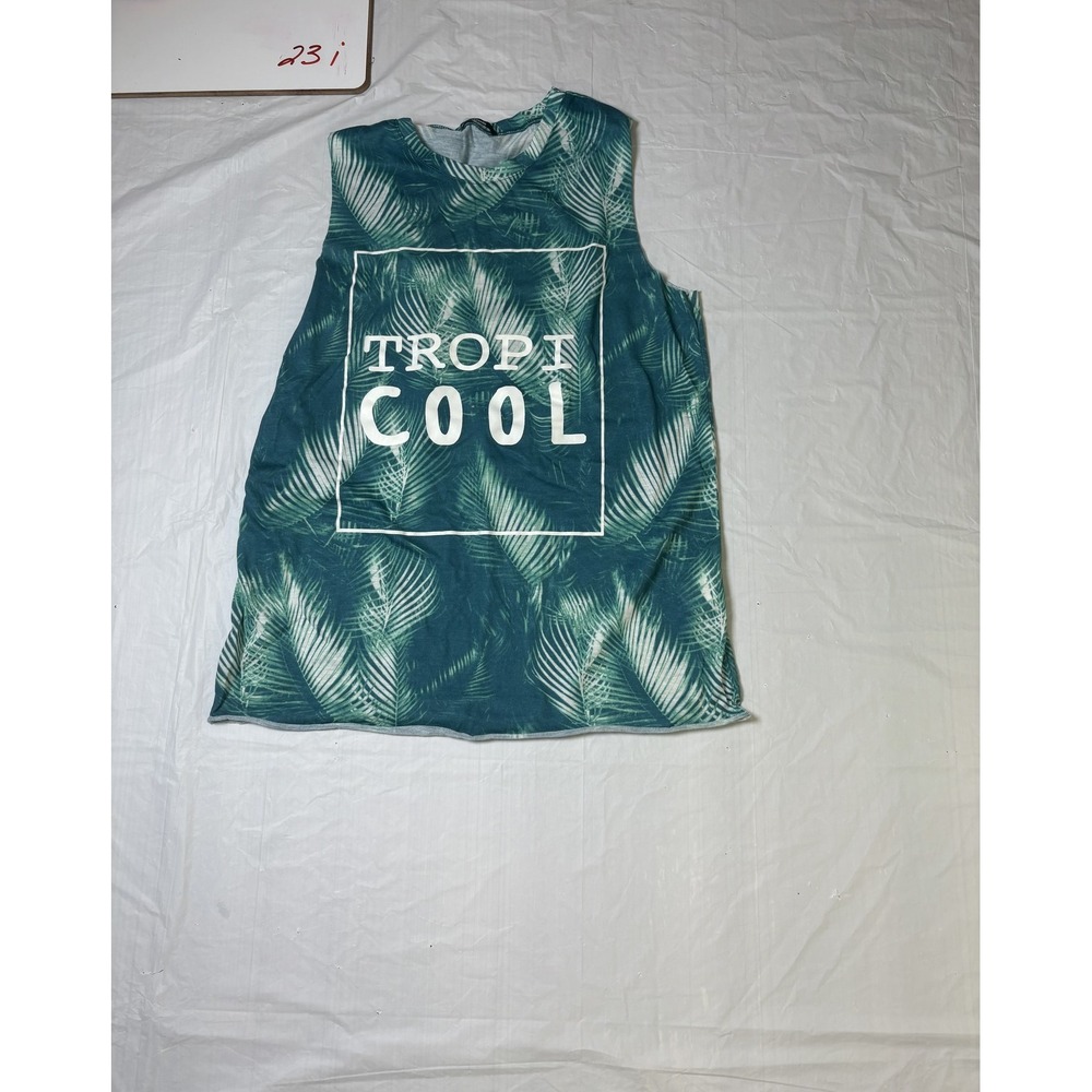 Womens Tezenis tank top, teal/white, palm tree, Tropi Cool, size Small